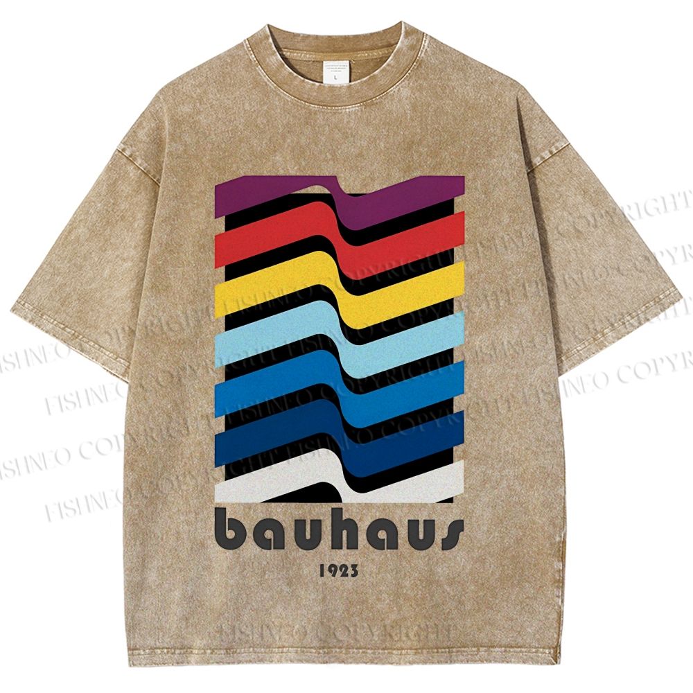 Unisex Bauhaus Color Geometry Printed Washed Tee