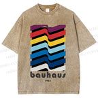 Unisex Bauhaus Color Geometry Printed Washed Tee