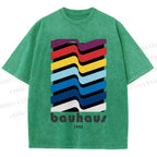 Unisex Bauhaus Color Geometry Printed Washed Tee