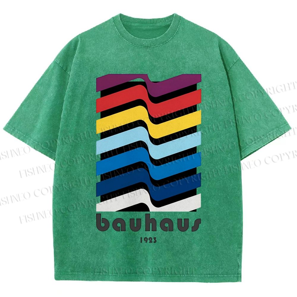 Unisex Bauhaus Color Geometry Printed Washed Tee