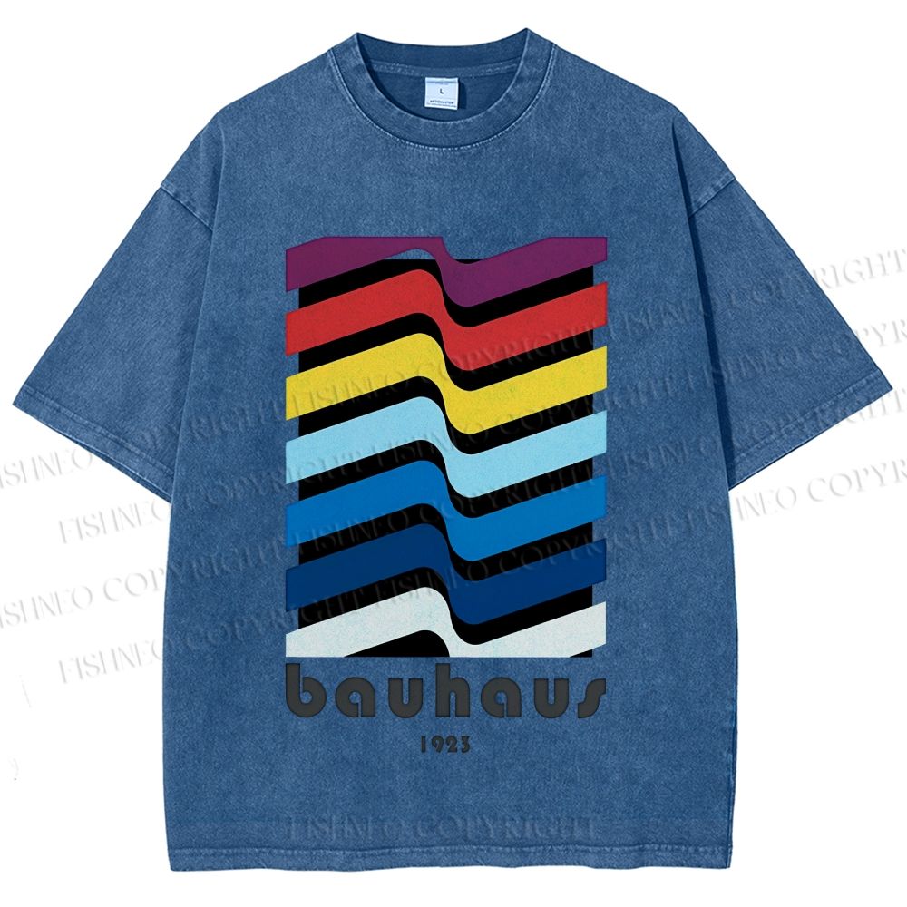 Unisex Bauhaus Color Geometry Printed Washed Tee
