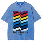 Unisex Bauhaus Color Geometry Printed Washed Tee