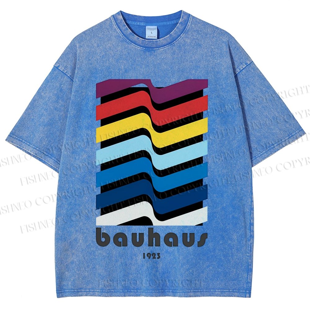 Unisex Bauhaus Color Geometry Printed Washed Tee