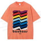 Unisex Bauhaus Color Geometry Printed Washed Tee