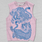 Unisex Two Striped Tigers Printed Tank Top