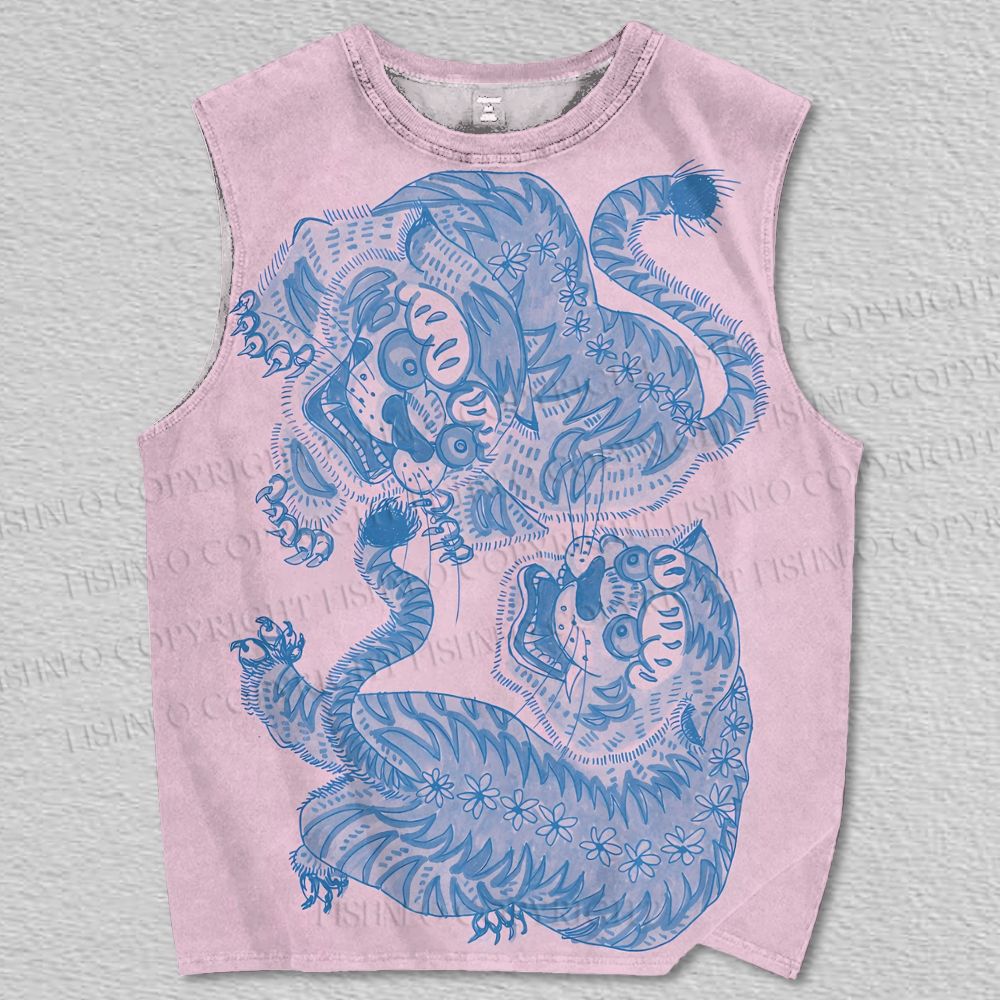 Unisex Two Striped Tigers Printed Tank Top