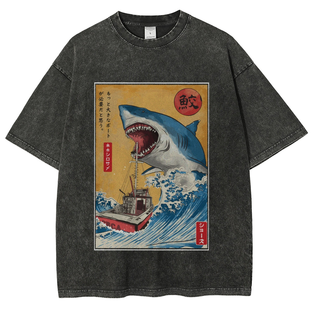 Ukiyoe Shark Japan Washed T-Shirt