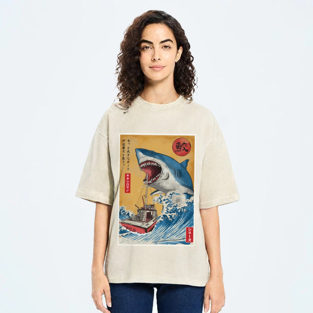 Ukiyoe Shark Japan Washed T-Shirt
