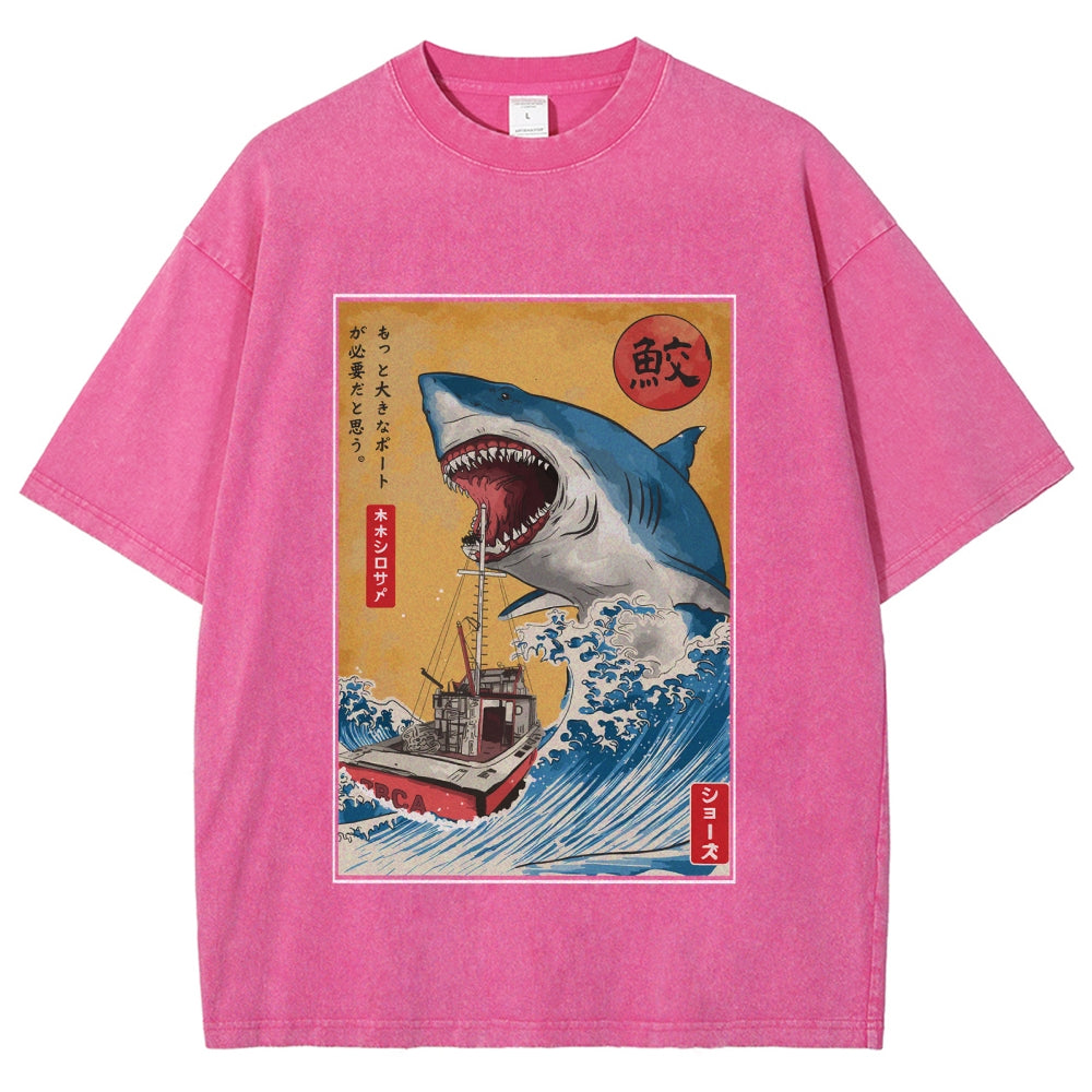 Ukiyoe Shark Japan Washed T-Shirt