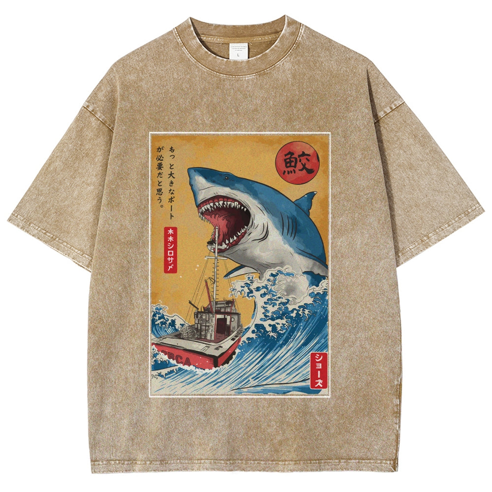 Ukiyoe Shark Japan Washed T-Shirt