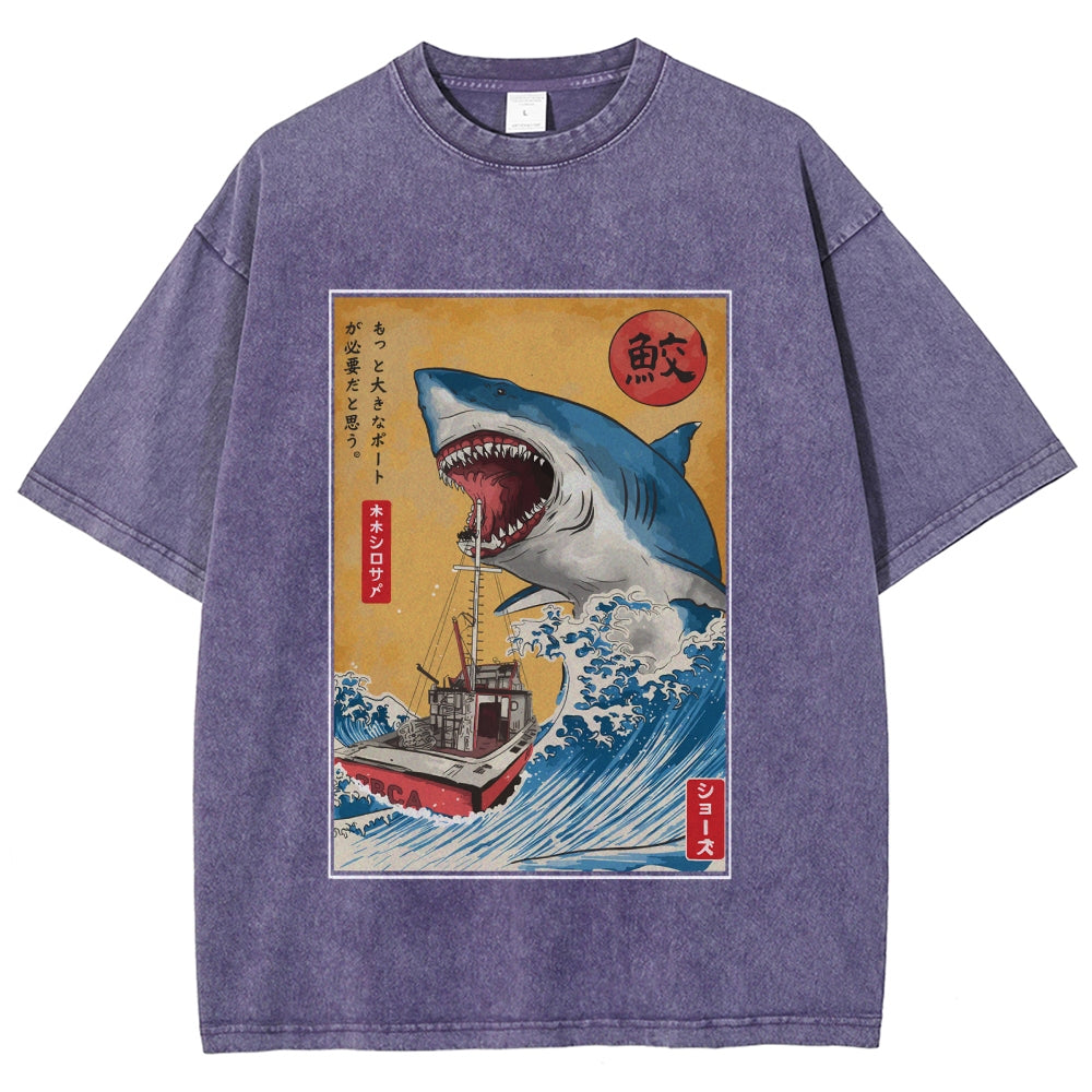 Ukiyoe Shark Japan Washed T-Shirt
