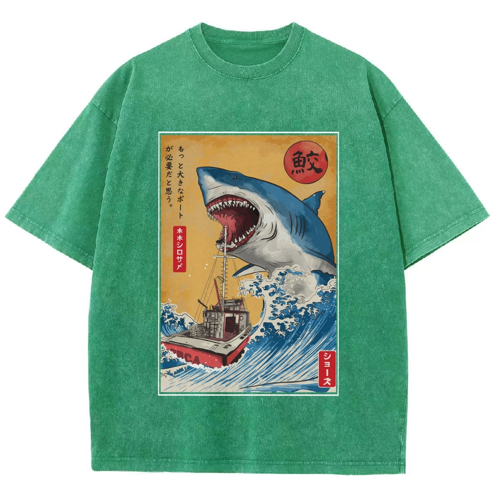 Ukiyoe Shark Japan Washed T-Shirt