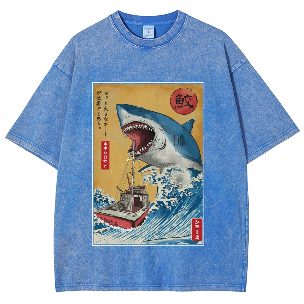 Ukiyoe Shark Japan Washed T-Shirt