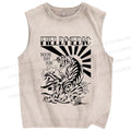 Unisex Noon Day Sun Tiger Printed Washed Tank Top