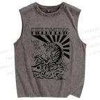 Unisex Noon Day Sun Tiger Printed Washed Tank Top