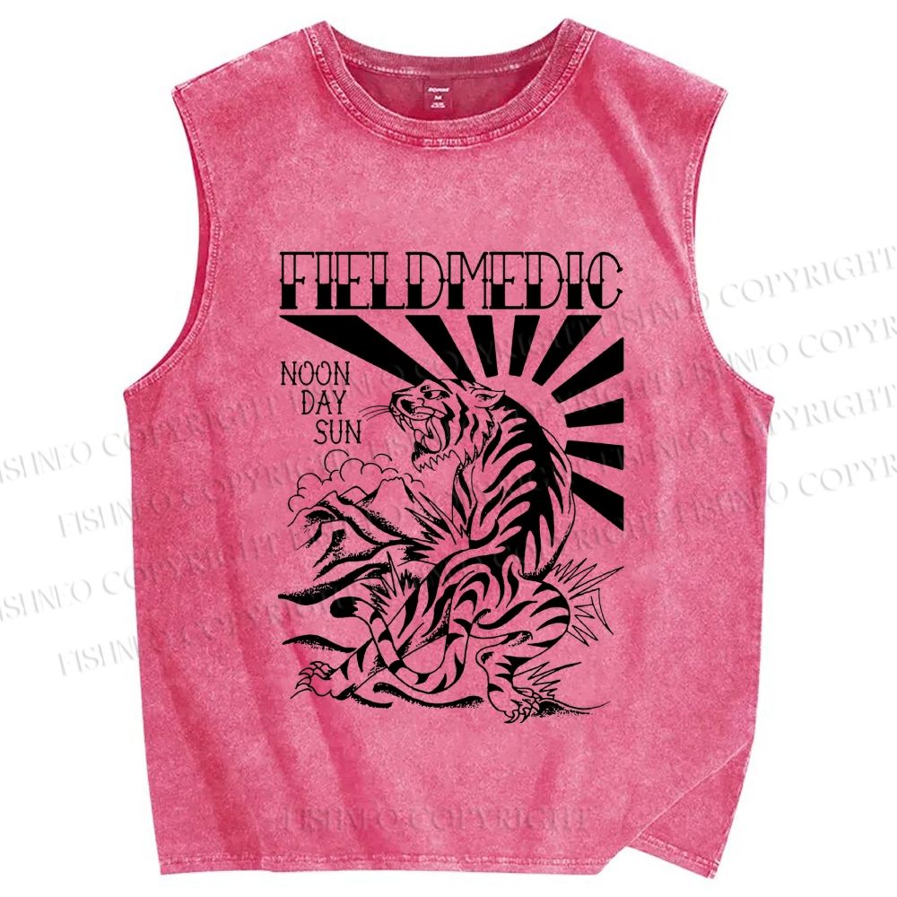 Unisex Noon Day Sun Tiger Printed Washed Tank Top