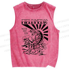 Unisex Noon Day Sun Tiger Printed Washed Tank Top