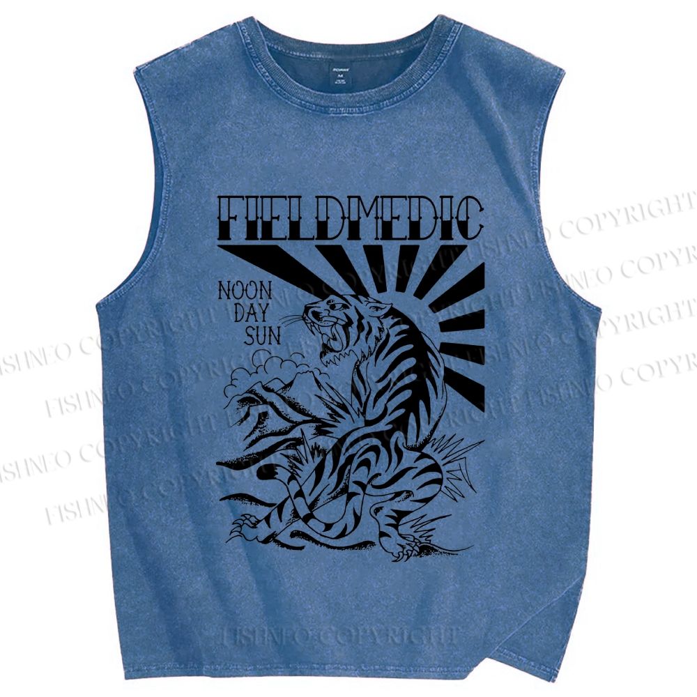 Unisex Noon Day Sun Tiger Printed Washed Tank Top