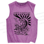 Unisex Noon Day Sun Tiger Printed Washed Tank Top
