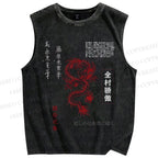 Unisex Dragon Printed Washed Tank Top