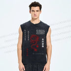 Unisex Dragon Printed Washed Tank Top