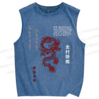 Unisex Dragon Printed Washed Tank Top