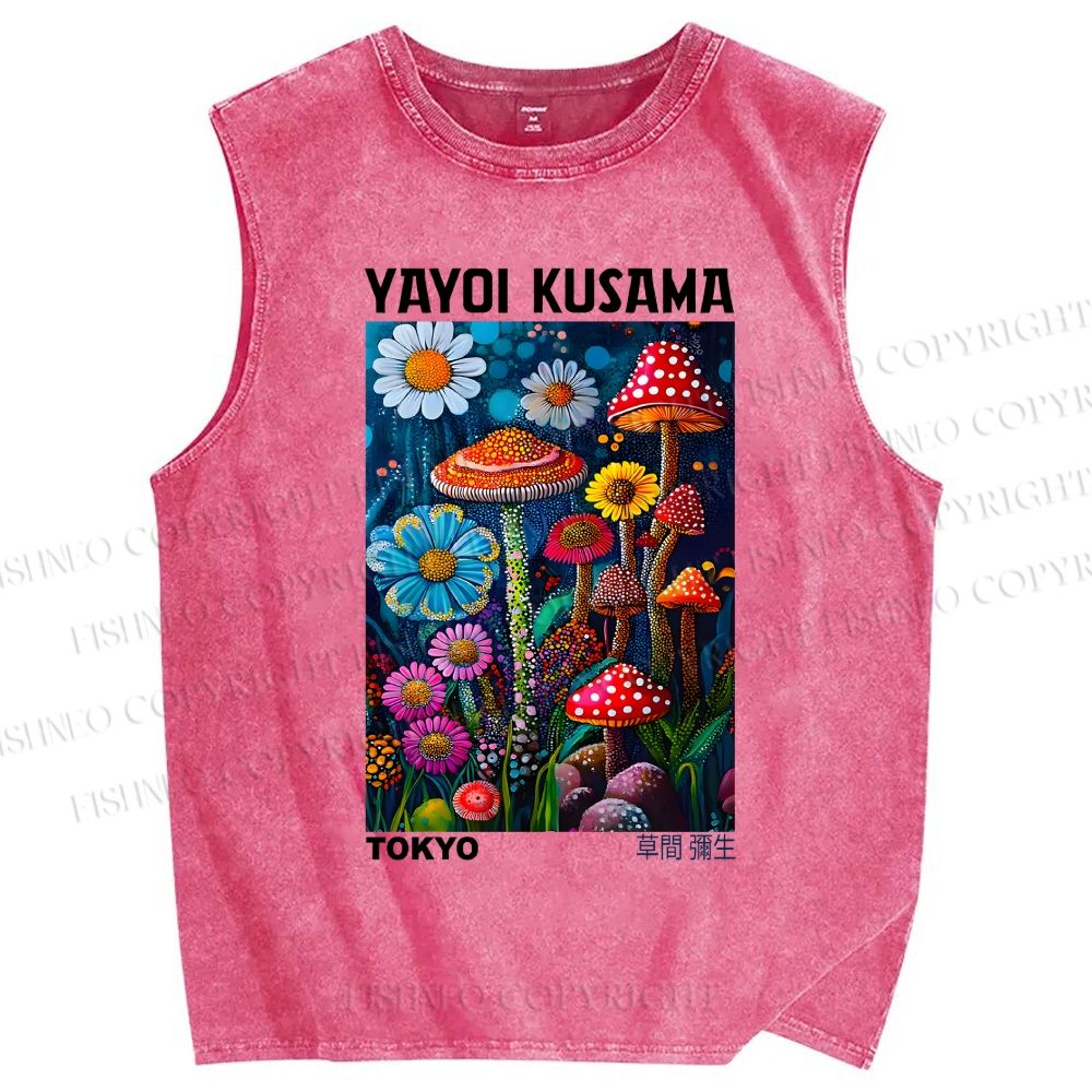 Unisex Yayoi Kusama Mushrooms Printed Washed Tank Top