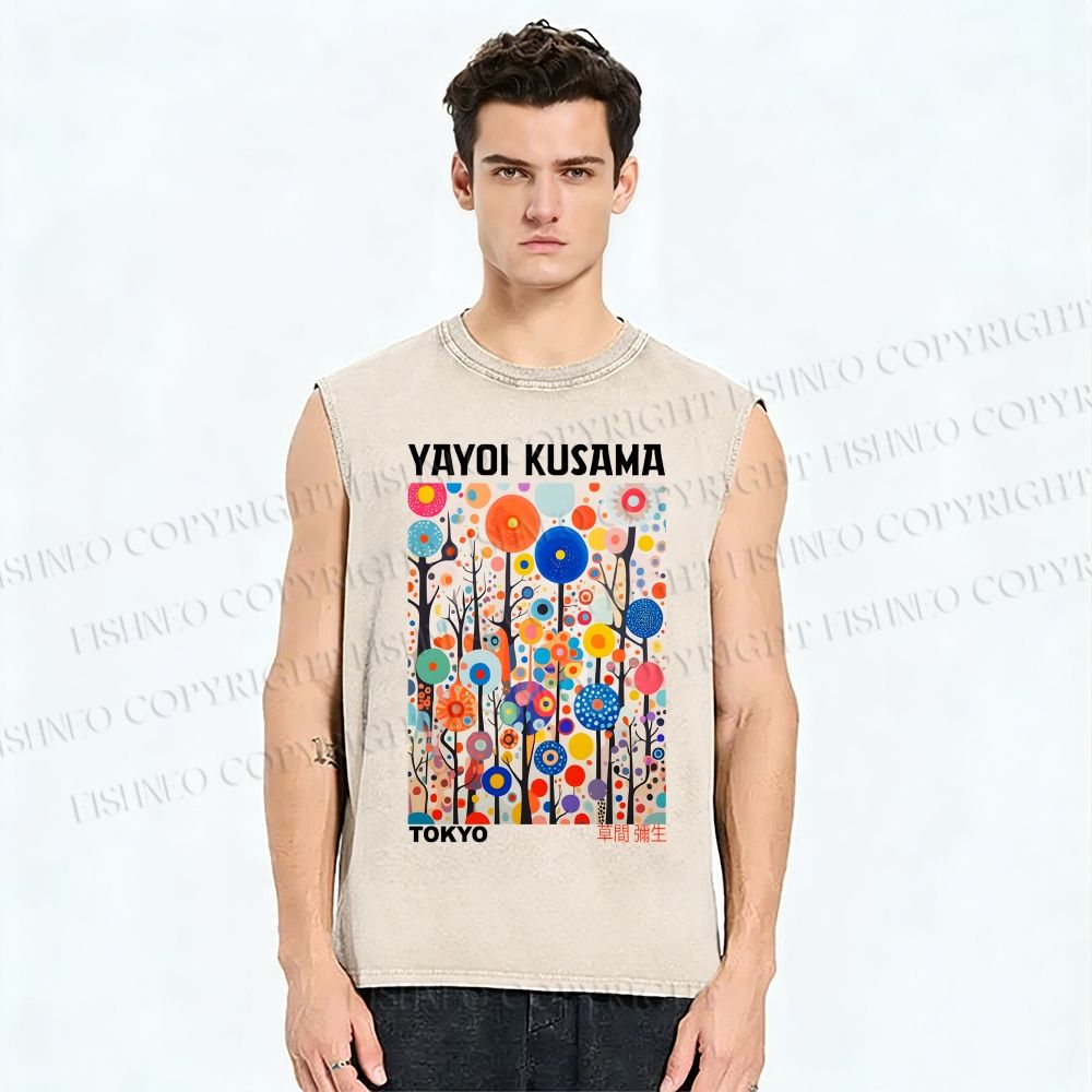 Unisex Yayoi Kusama Forest Printed Washed Tank Top