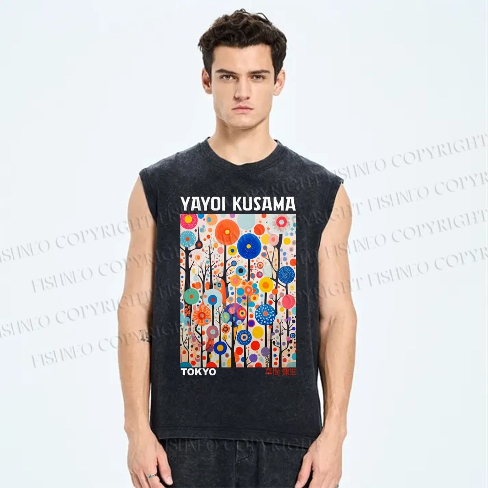 Unisex Yayoi Kusama Forest Printed Washed Tank Top