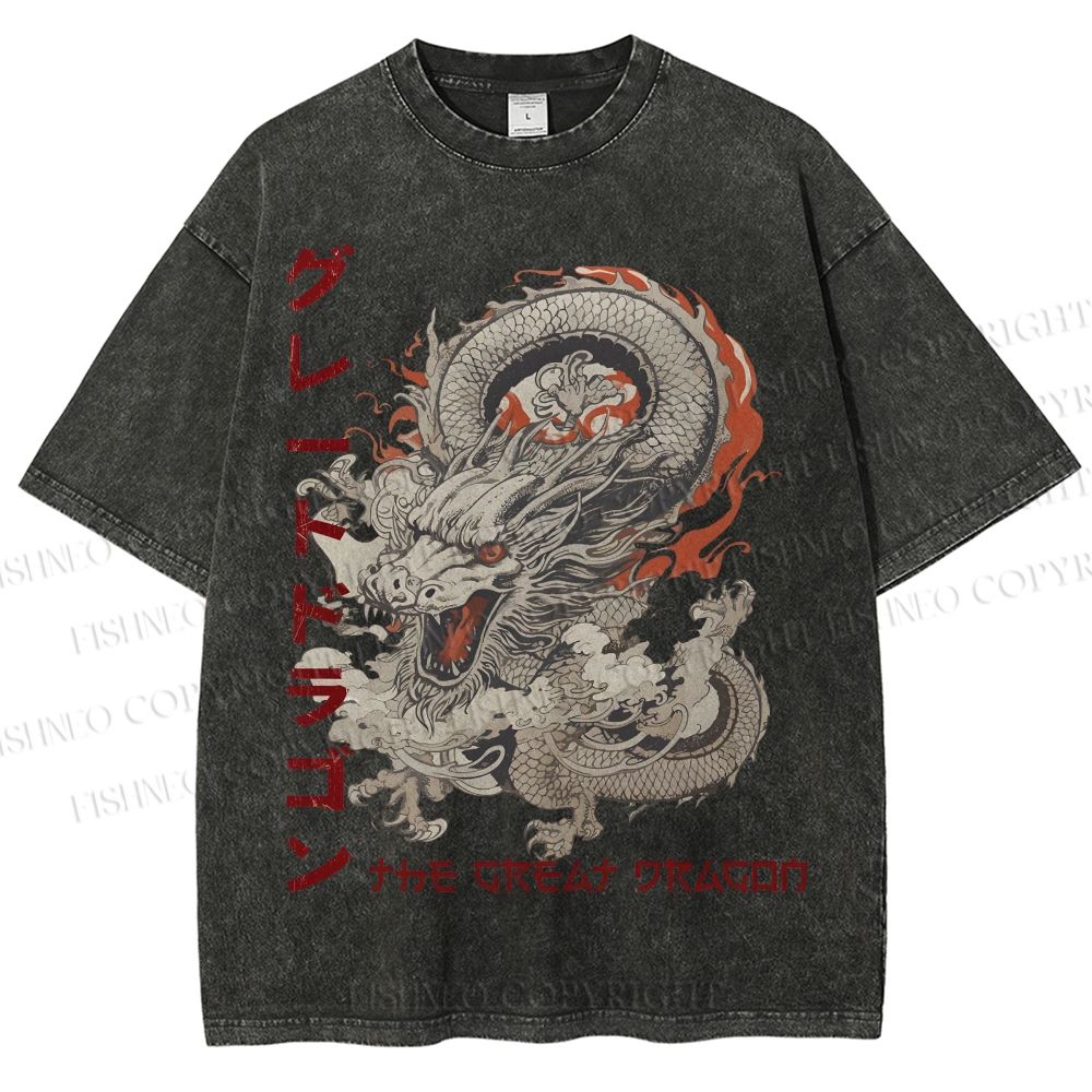 Unisex The Great Dragon Printed Washed Tee
