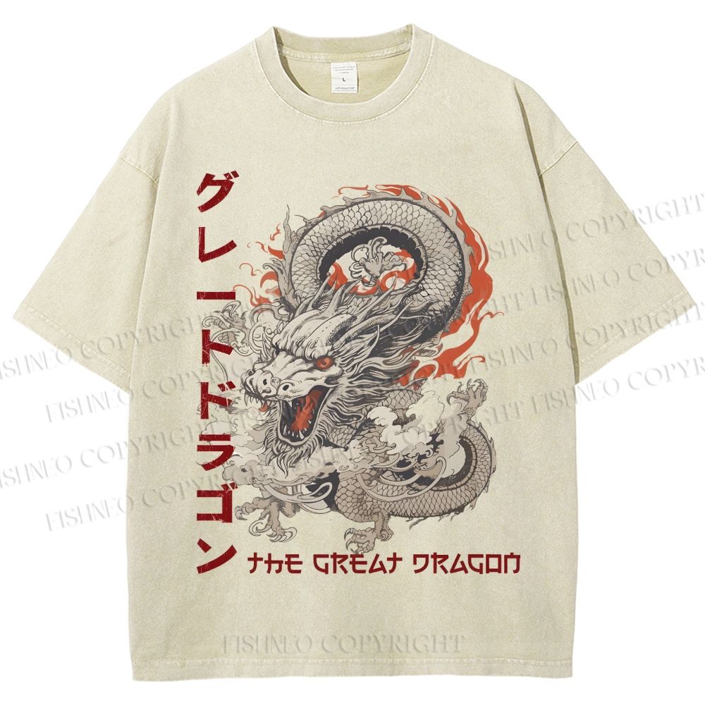 Unisex The Great Dragon Printed Washed Tee