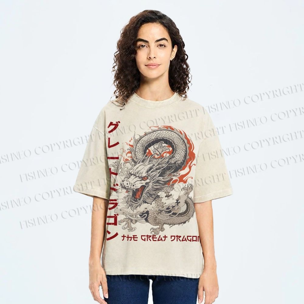 Unisex The Great Dragon Printed Washed Tee