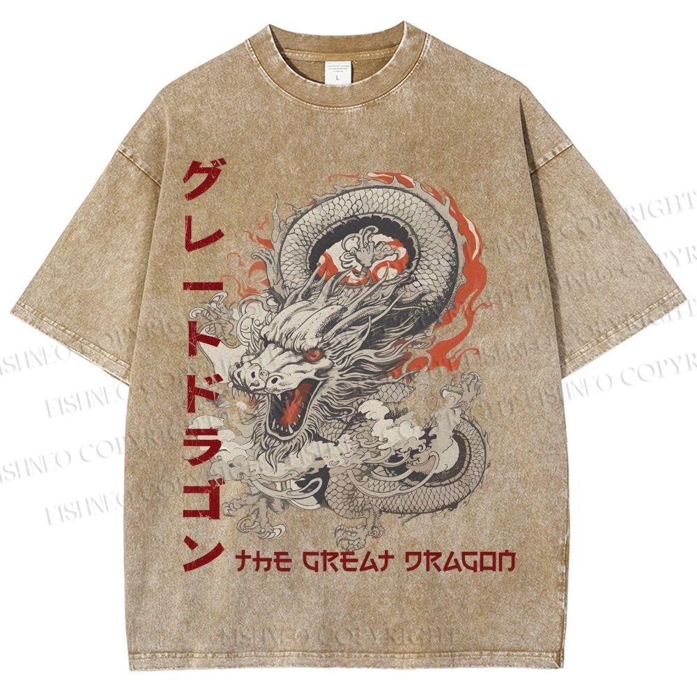 Unisex The Great Dragon Printed Washed Tee