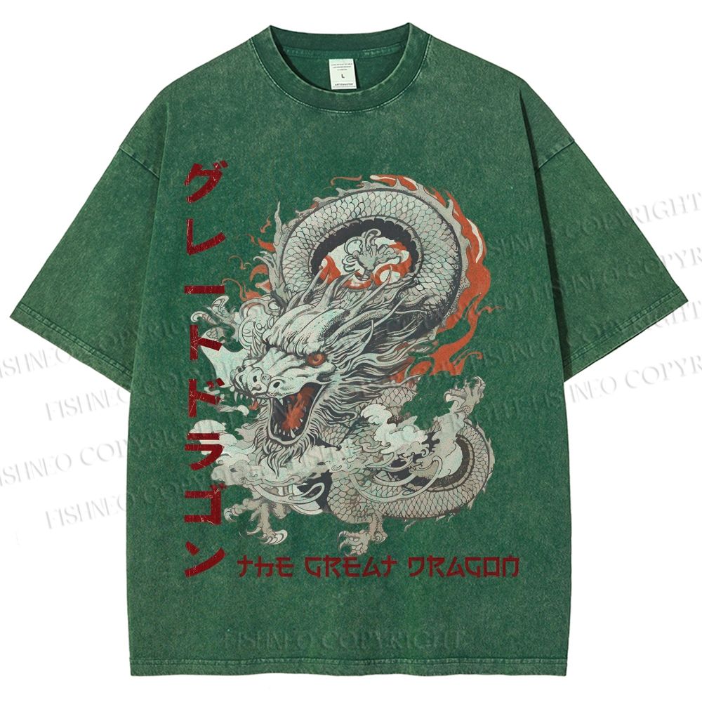 Unisex The Great Dragon Printed Washed Tee