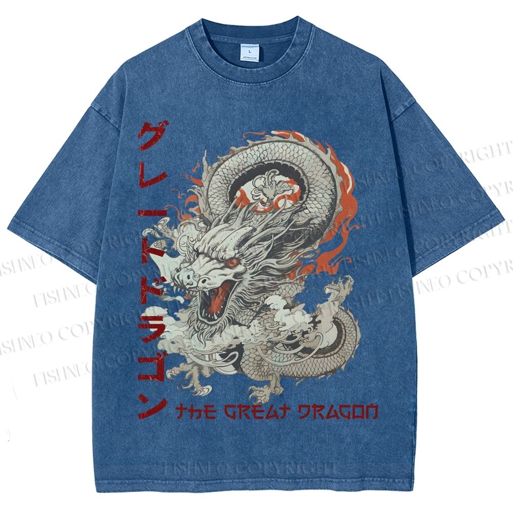 Unisex The Great Dragon Printed Washed Tee
