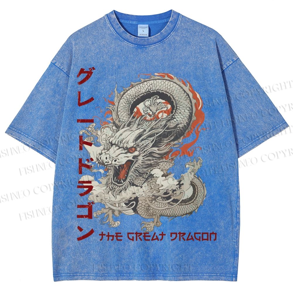 Unisex The Great Dragon Printed Washed Tee