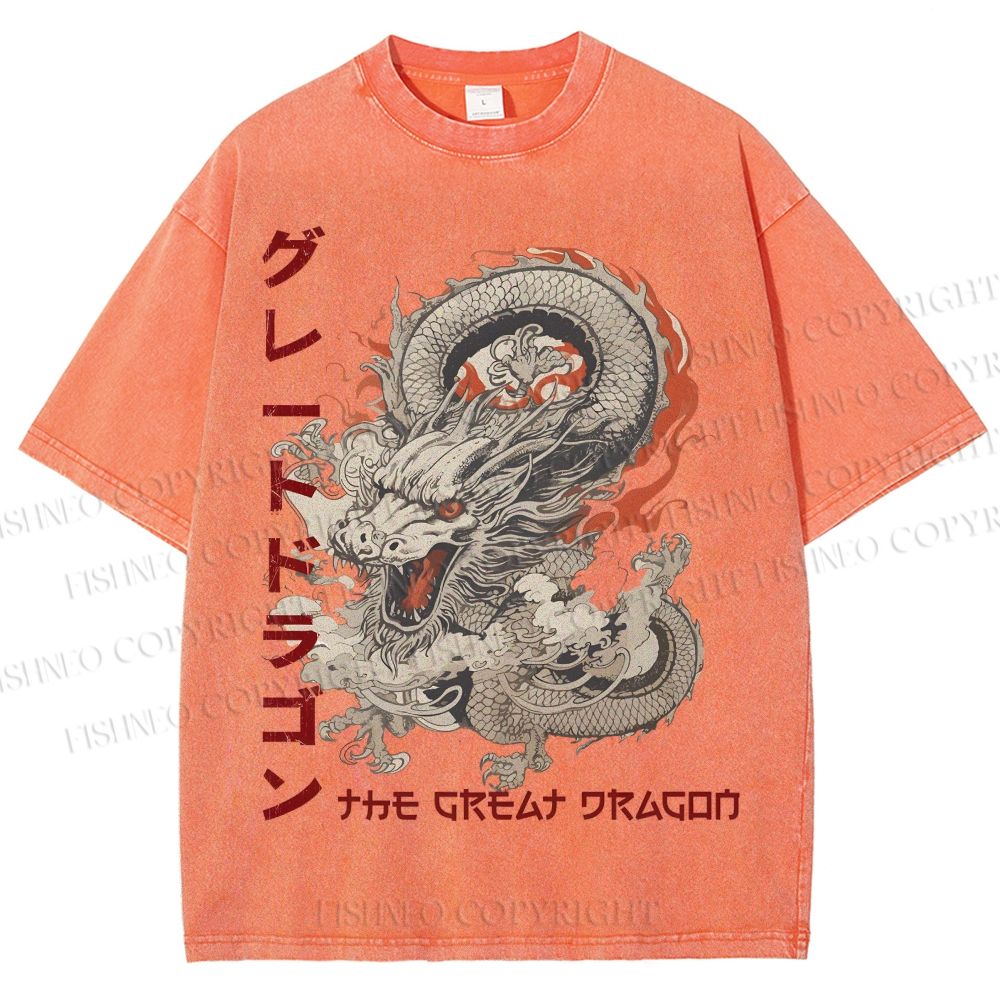 Unisex The Great Dragon Printed Washed Tee