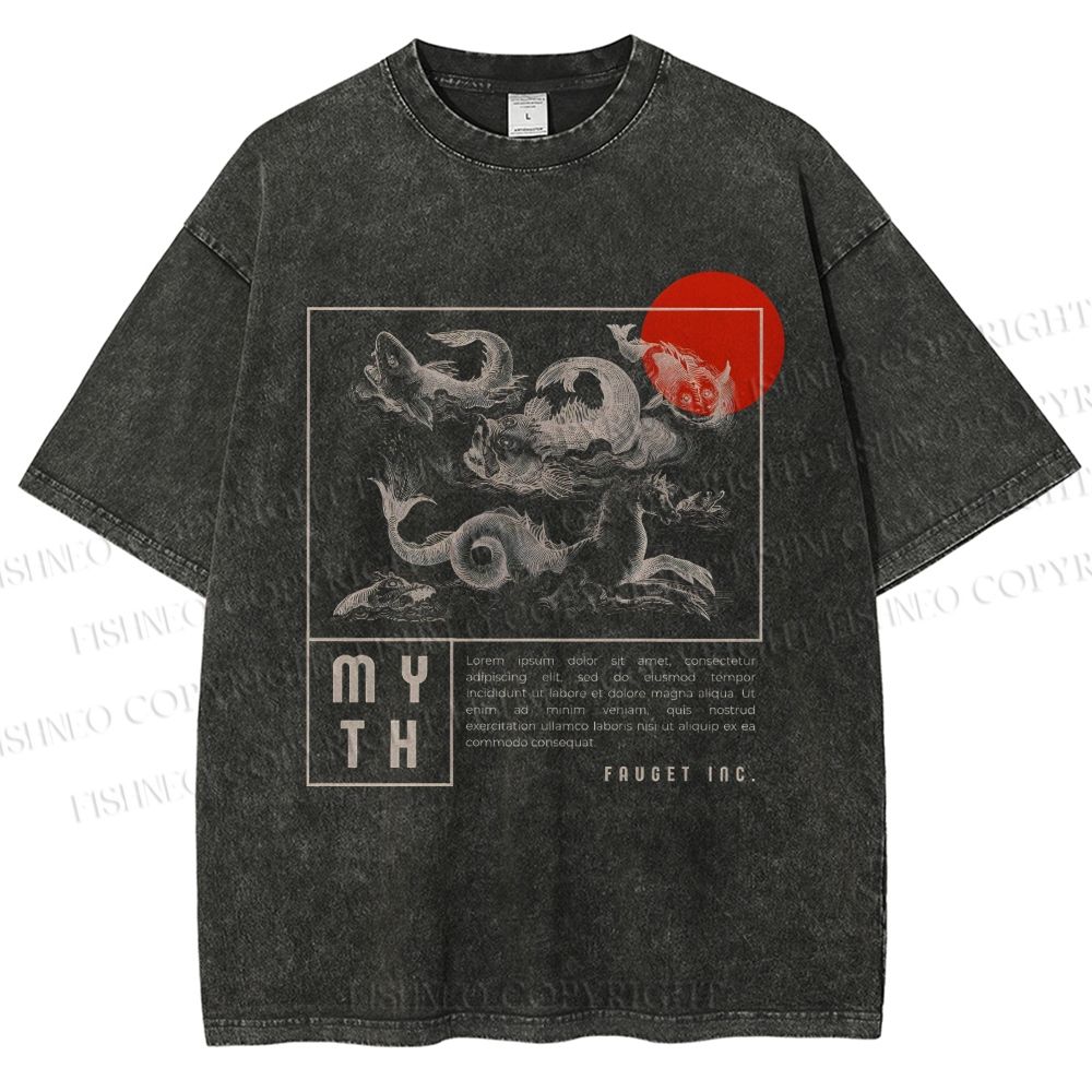 Unisex Waves And Monsters Printed Washed Tee