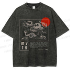 Unisex Waves And Monsters Printed Washed Tee