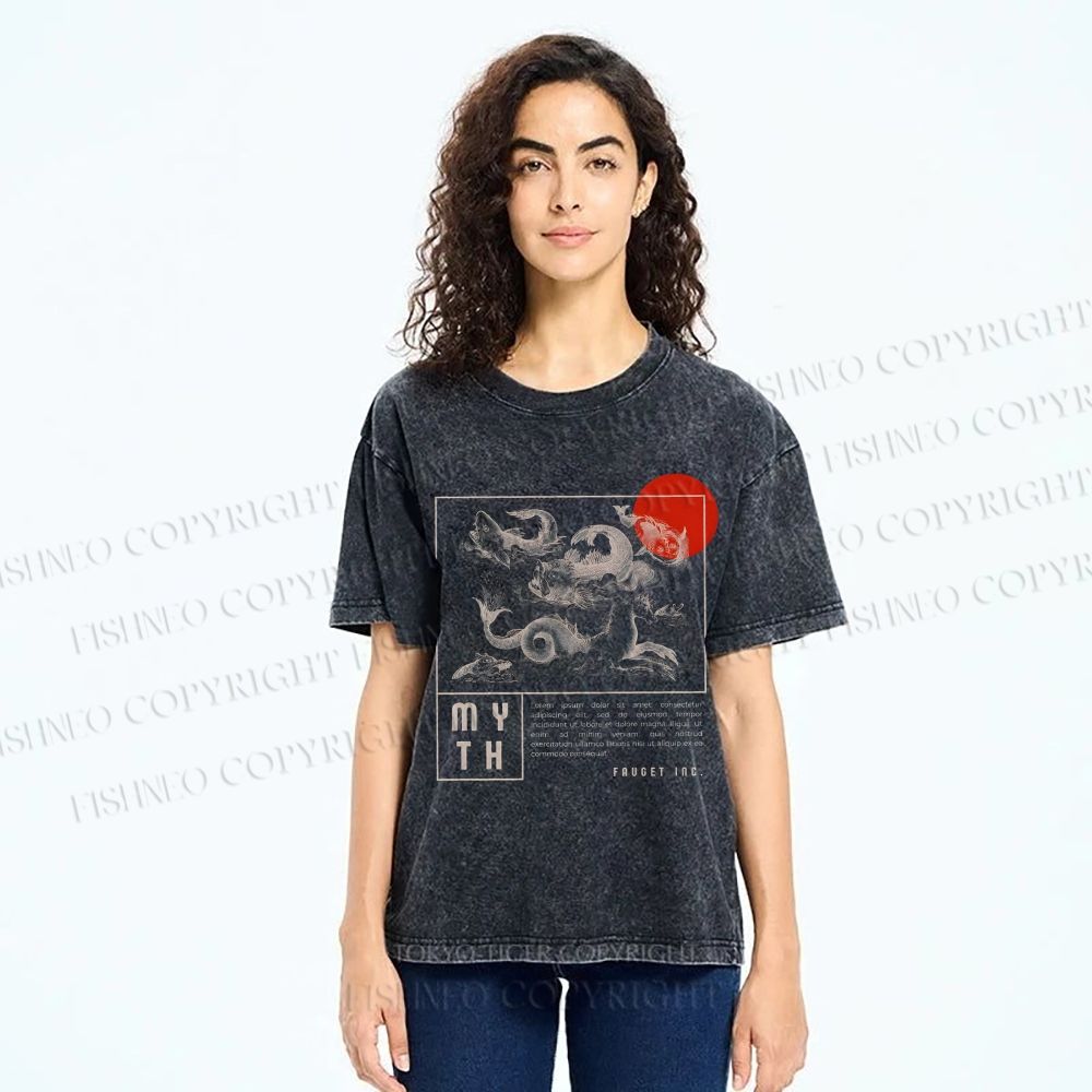 Unisex Waves And Monsters Printed Washed Tee