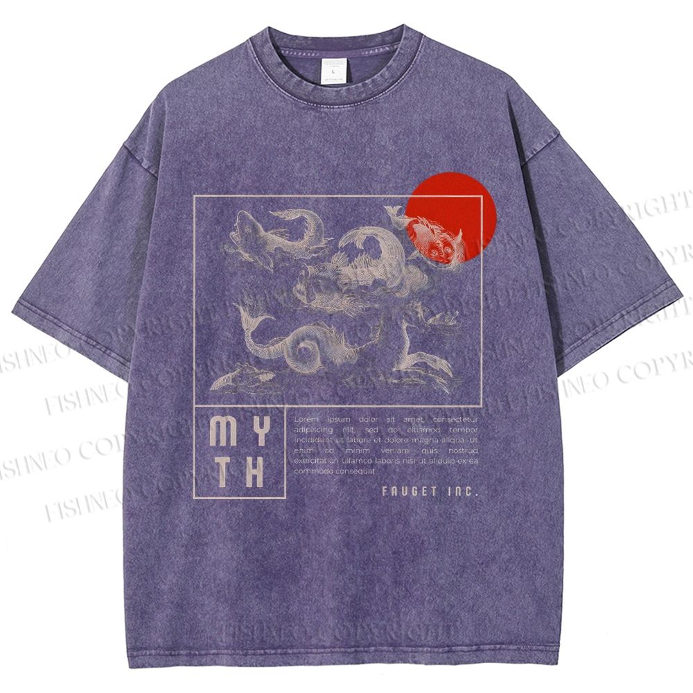 Unisex Waves And Monsters Printed Washed Tee