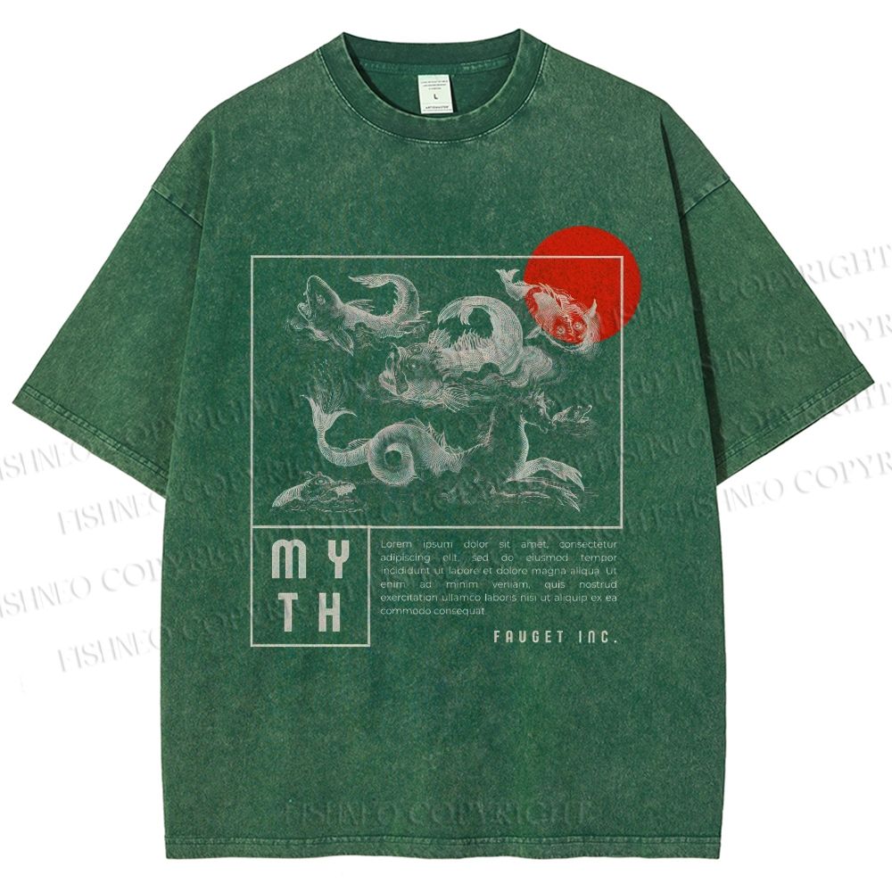Unisex Waves And Monsters Printed Washed Tee