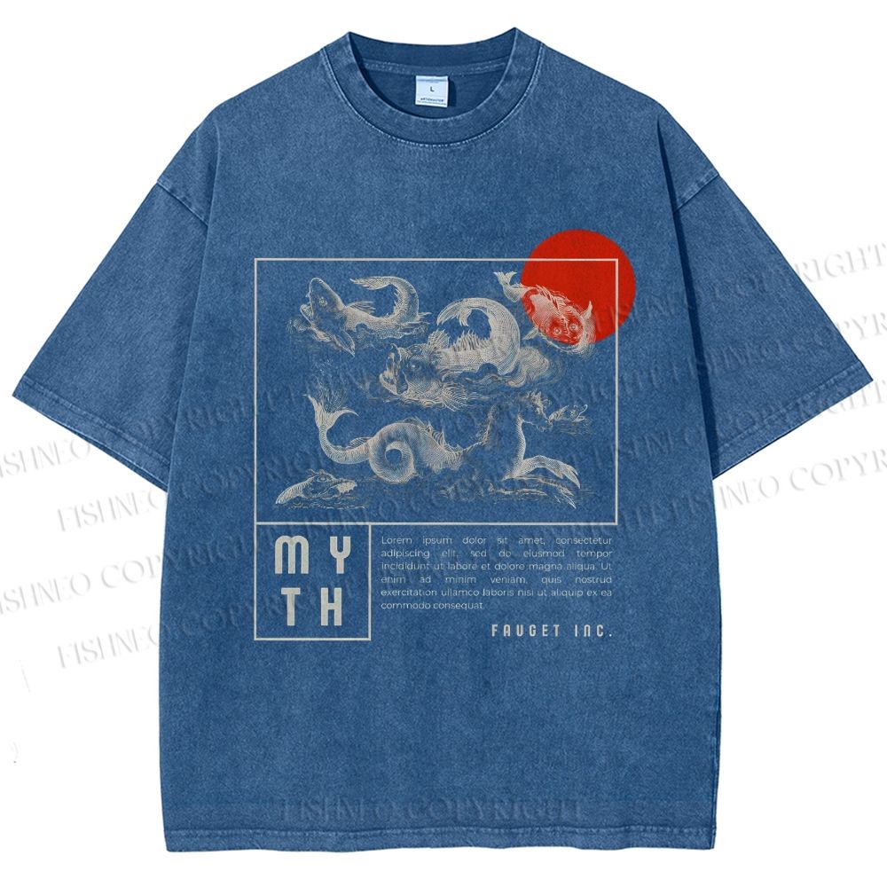 Unisex Waves And Monsters Printed Washed Tee
