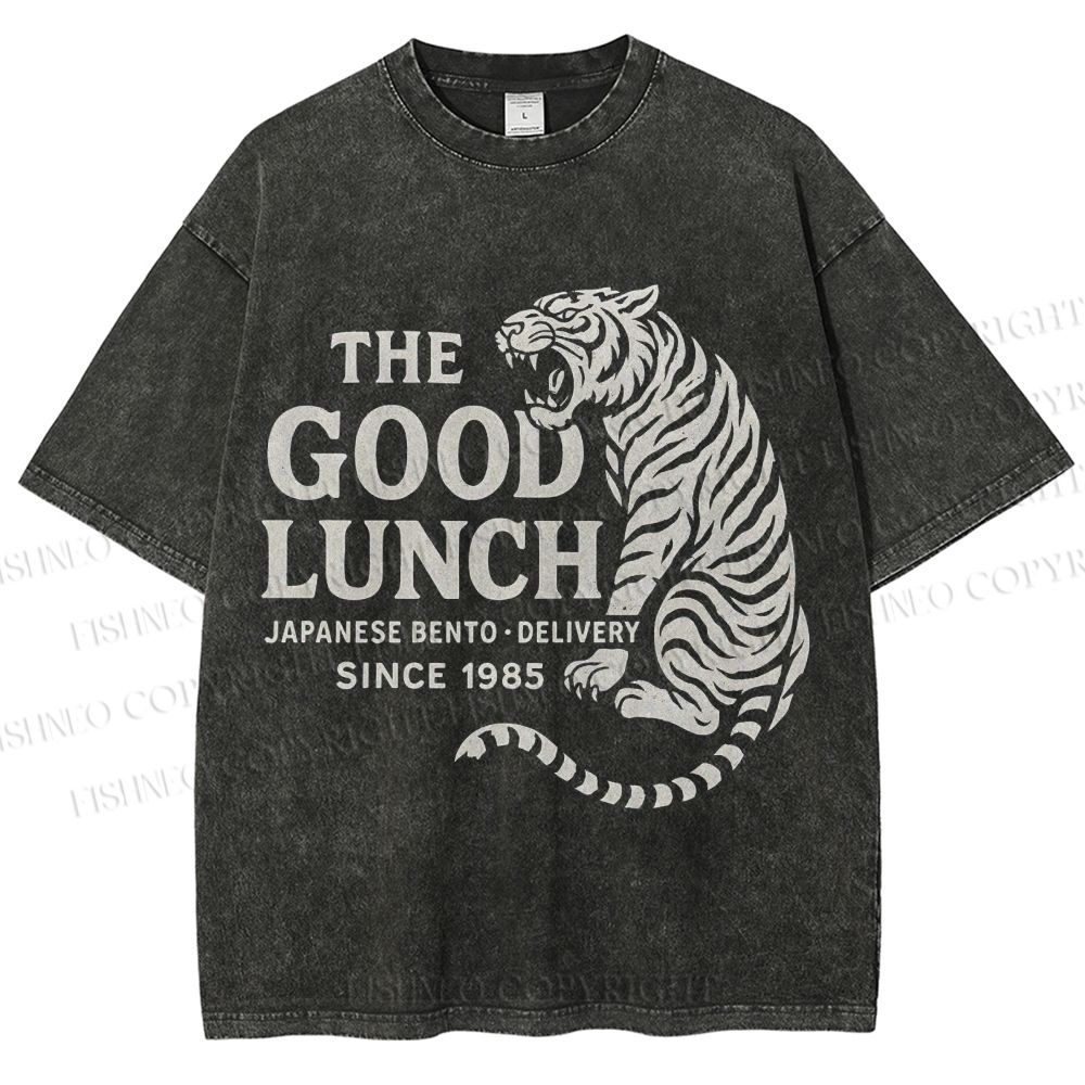 Unisex The Good Lunch Of Tiger Printed Washed Tee