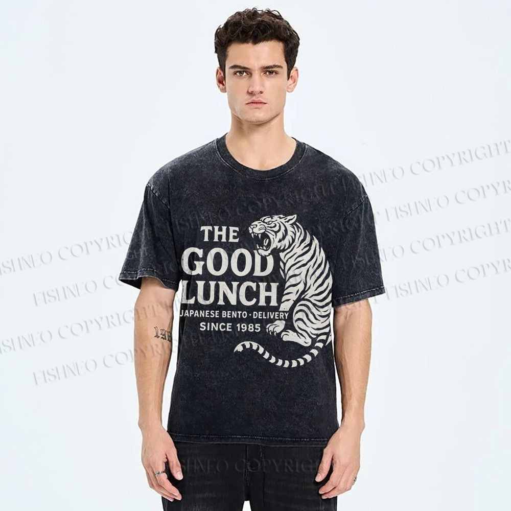 Unisex The Good Lunch Of Tiger Printed Washed Tee