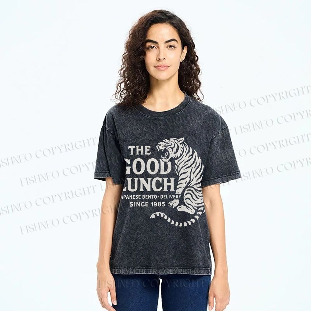 Unisex The Good Lunch Of Tiger Printed Washed Tee