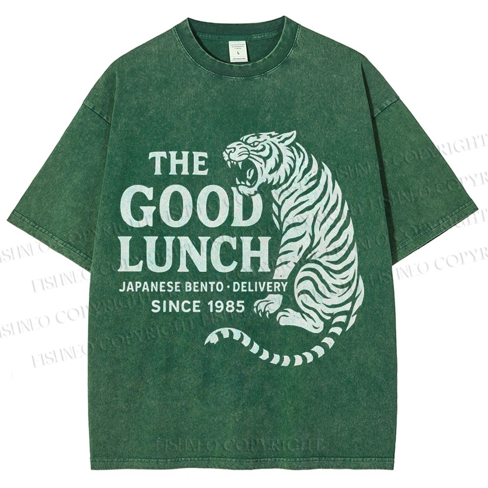 Unisex The Good Lunch Of Tiger Printed Washed Tee