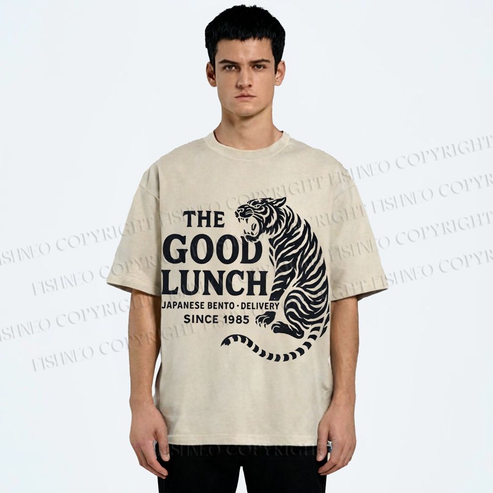 Unisex The Good Lunch Of Tiger Printed Washed Tee