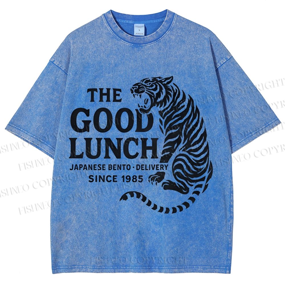 Unisex The Good Lunch Of Tiger Printed Washed Tee
