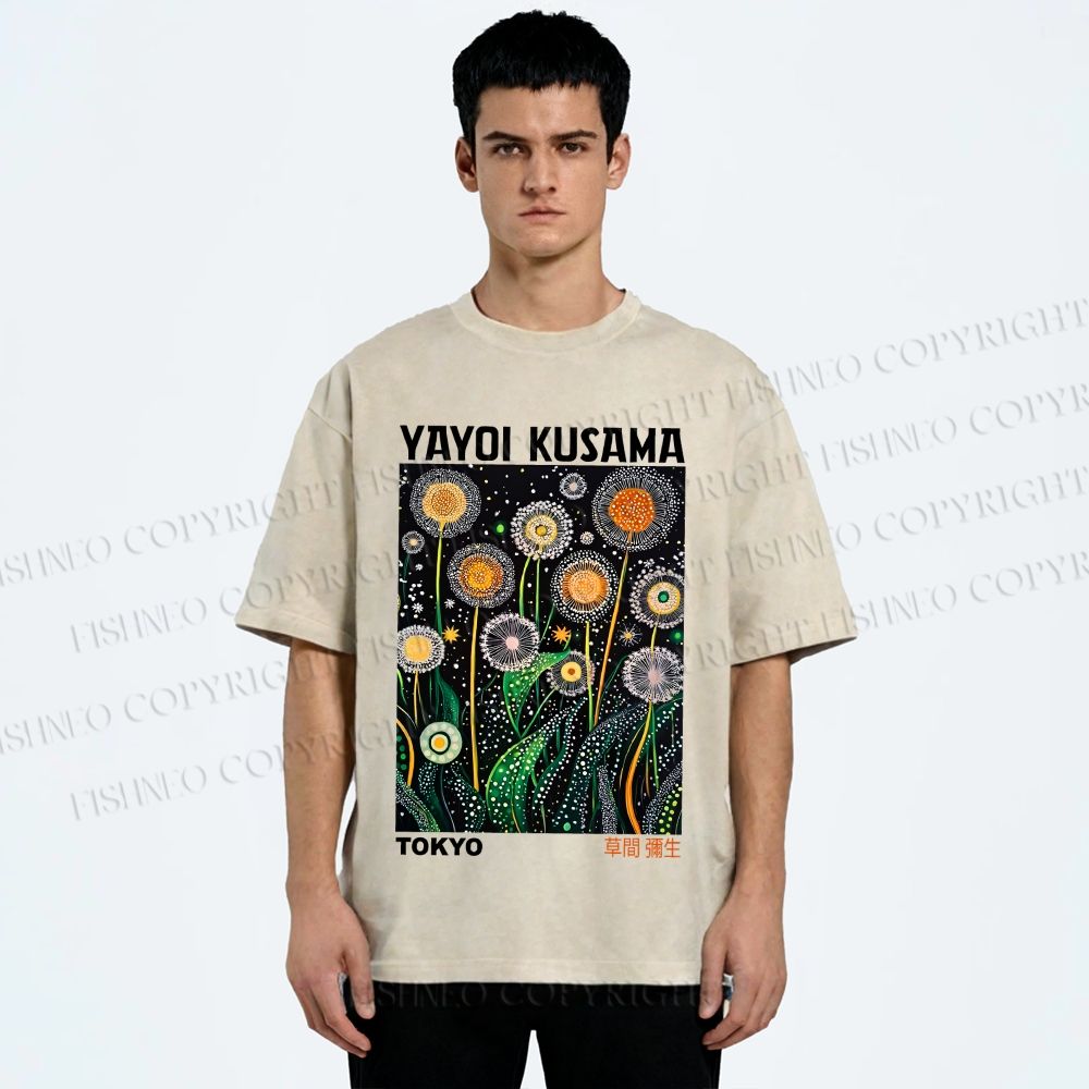 Unisex Yayoi Kusama Dandelion Printed Washed Tee